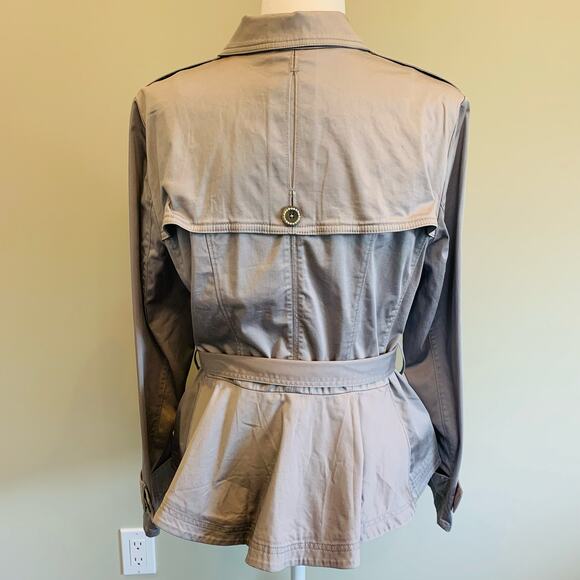 WHBM grey short trench belted jacket crystal buttons size 12 NEW - Picture 4 of 16